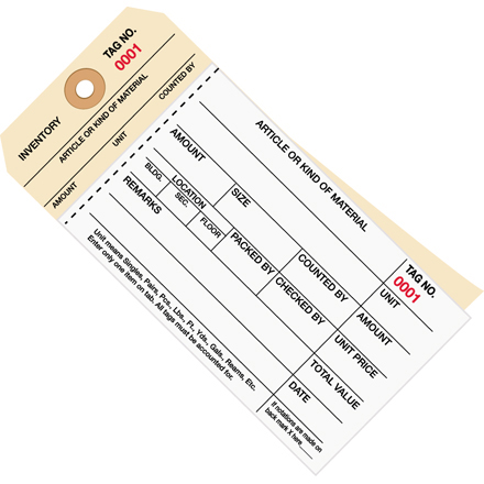 6 <span class='fraction'>1/4</span> x 3 <span class='fraction'>1/8</span>" - (1000-1499) Inventory Tags  2 Part Carbonless Stub Style #8