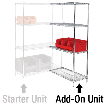 48 x 24 x 63" - 4 Shelf Wire Shelving Add-On Unit