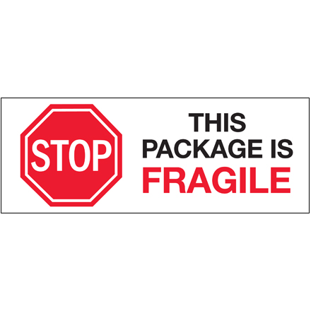3 x 8"  - "Stop - This Package is Fragile" Labels